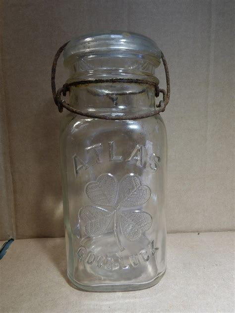 Vintage Atlas Good Luck Quart Glass Canning Jar W Lid Bail Etsy