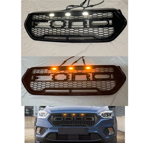 Glossy Black Honeycomb Grille Front Bumper Mask Mesh Amber Led Racing