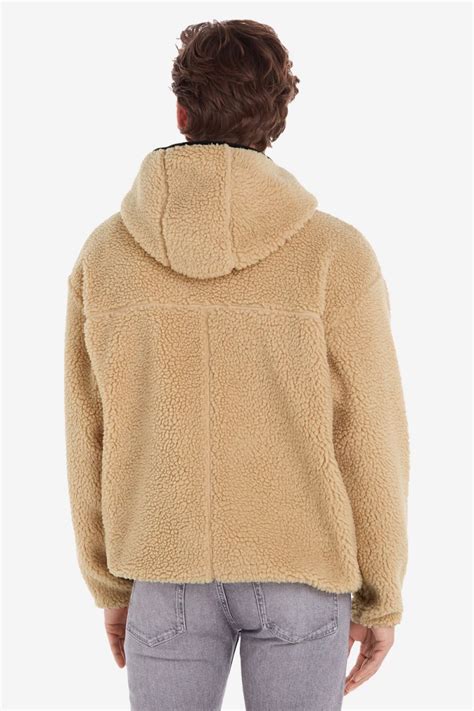 Tommy Jeans Sherpa Zip Thru Hoodie Zand Ab4 Op Mikes Just For Men