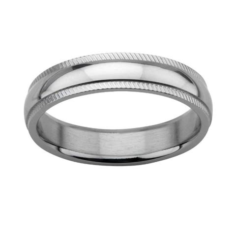 Inox Mens Stainless Steel Polished Finish Groove Edge Wedding Band Ring