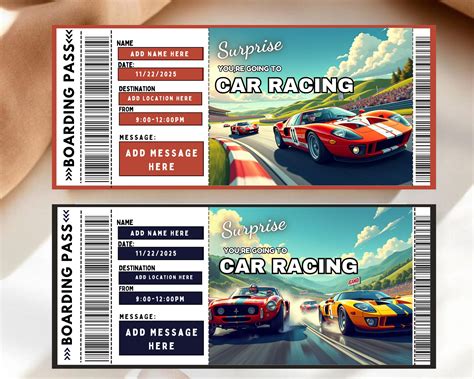 Car Racing Surprise Gift Ticket, Car Racing Event Vouchers, Car Racing