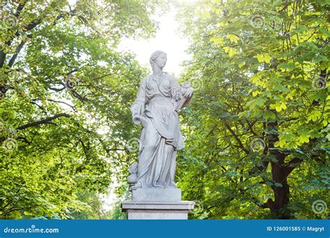 Sandstone Statues In The Saxon Garden Warsaw Poland Made Before