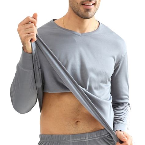 Incerun Long Johns Autumn Winter Mens Thermal Underwear Tops V Neck