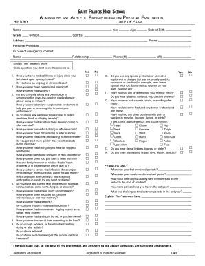 Fillable Online Physical Exam Form Saint Francis High School