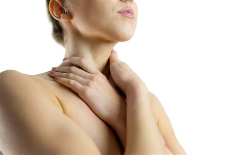 Premium Photo Nude Woman With A Neck Injury On White Background