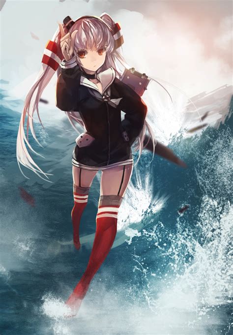 Gray Hair Kantai Collection Gloves Anime Irokiiro Red Eyes Ribbon