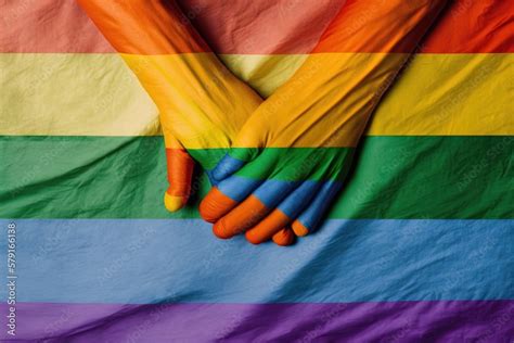 LGBT Rights Concept Pride Lesbian Gay Bisexual Transgender And Queer Rainbow Flag Stock