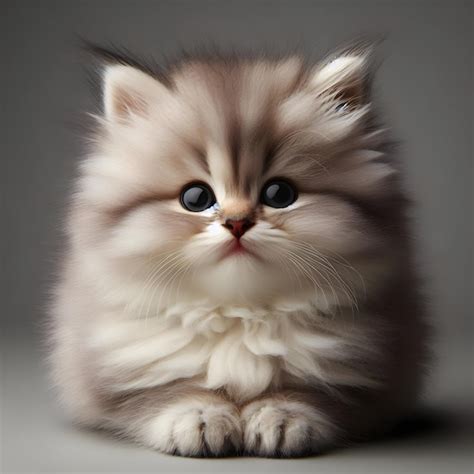 Un Gatito Esponjoso Ronronea Aislado En Un Plano De Fondo Gris Que