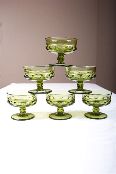 Vintage Green Glass Dessert Cups Set Of 6 By Thepinkbunnyvintage