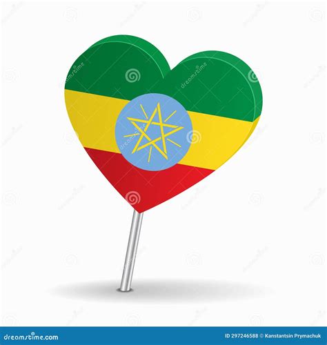 Ethiopian Flag Heart Shaped Map Pointer Layout Vector Illustration