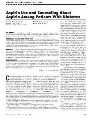 Fillable Online Care Diabetesjournals Aspirin Use And Counseling About