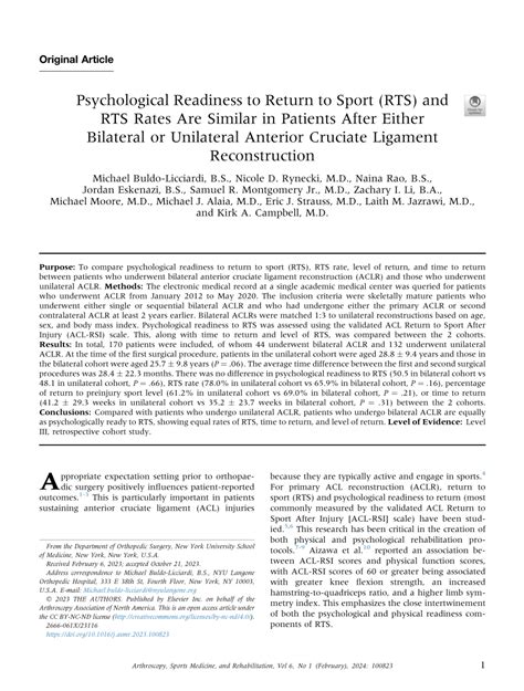 Pdf Psychological Readiness To Return To Sport Rts And Rts Rates