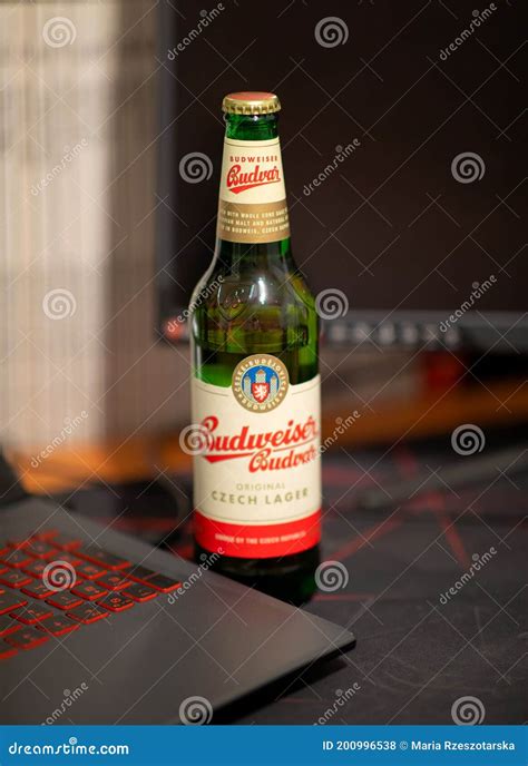 Green Glass Budweiser Budvar Beer Bottle Editorial Stock Photo Image