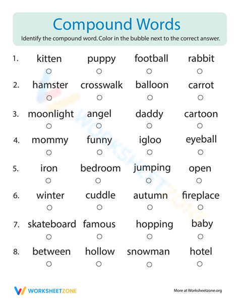 Compound Words Quiz Worksheet