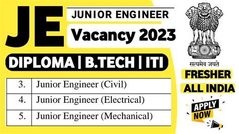 JE Vacancy 2023 Junior Engineer Vacancy 2023 Fresher Diploma B Tech