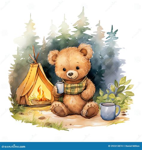 Cute Watercolor Teddy Bear Camping Illustration Teddy Bears Clipart