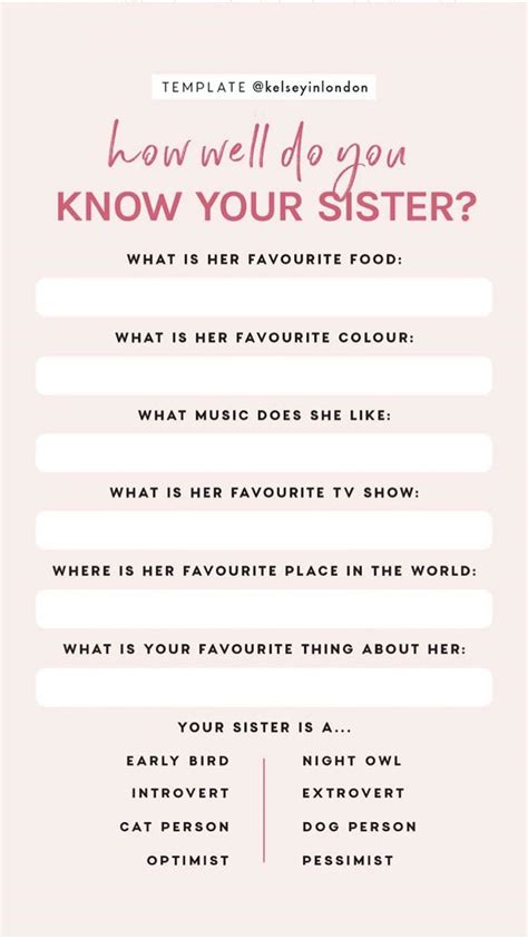 How Well Do You Know Your Sister Instagram Story Template By Kelseyinlondon Instasto