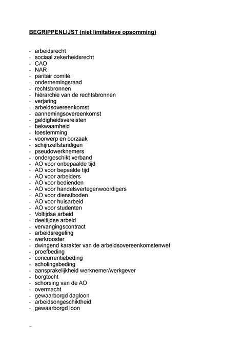 Begrippenlijst Samenvatting Begrippenlijst Niet Limitatieve