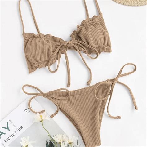 Brand New Brown Shein Ruched Bikini XS Depop