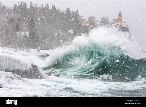 Waves Striking Shoreline Of Lake Superior Split Rock Lighthouse State Park February Lake