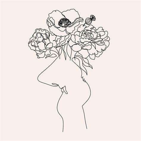 Premium Vector Woman Line Drawing Vector Pregnant Woman And