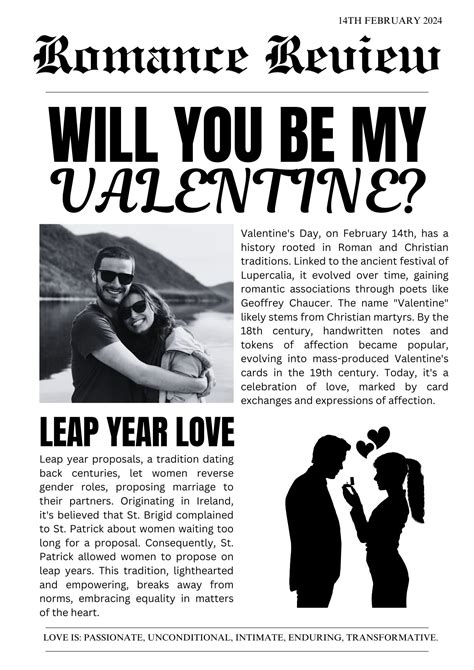 Valentines Day Leap Year Proposal Template Diy Printable Newspaper