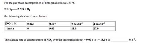 Solved For The Gas Phase Decomposition Of Nitrogen Dioxide Chegg