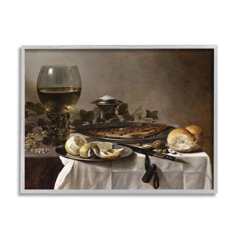 Stupell Industries Still Life With Herring Wine And Bread Pieter Claesz Painting Painting Gray