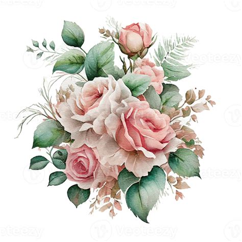 Watercolor Floral Bouquet Composition With Roses Png Transparent