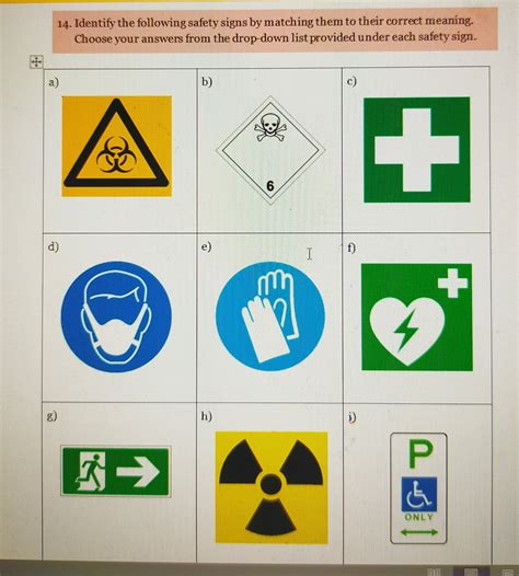 Solved 14 Identify The Following Safety Signs By Matching Chegg