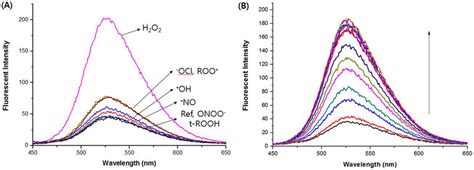 A Fluorescence Spectra Of Probe M With Various Ros M And