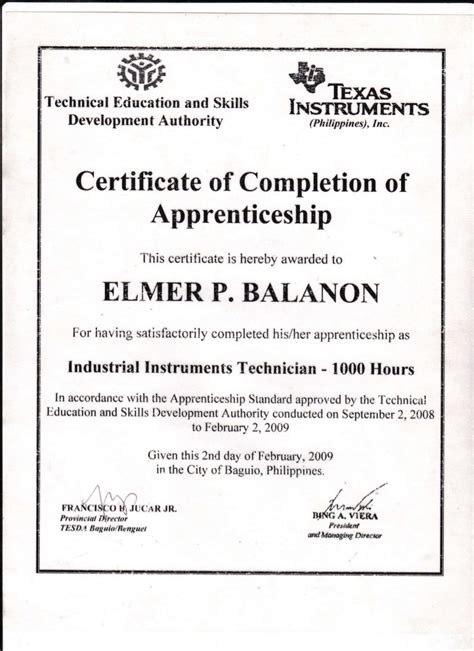 texas instrument certificate