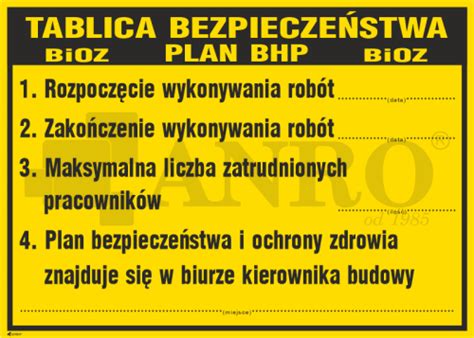 Znak TABLICA BEZPIECZEŃSTWA PLAN BHP 70x50 70x90 BiOZ