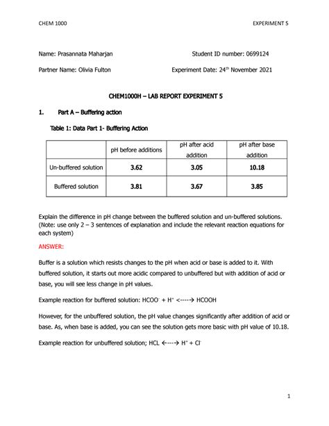 Chem1000 Exp 5 Report Template 2021 Name Prasannata Maharjan