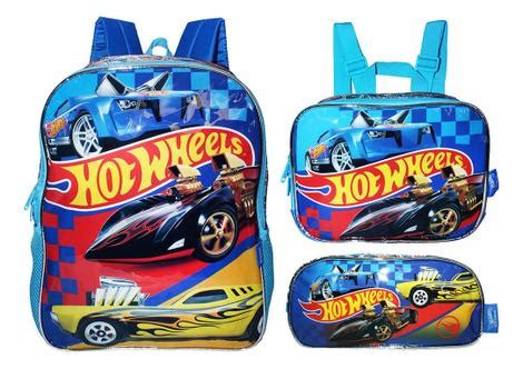 Kit Mochila Hot Wheels Escolar Costas Meninos Original Luxcel Mochila Bolsa Escolar