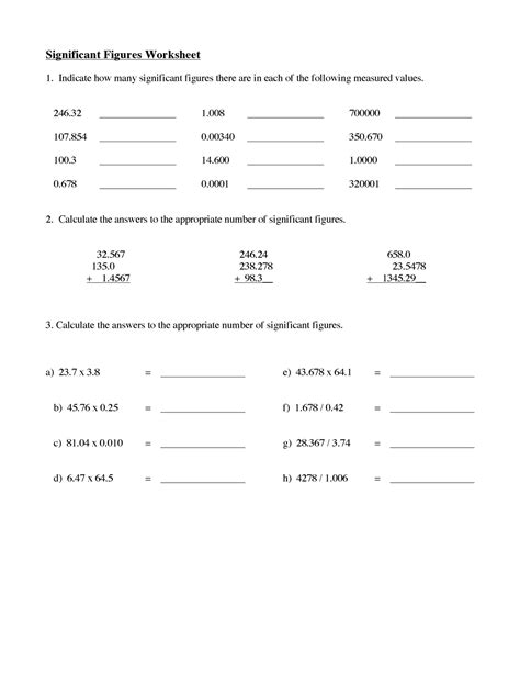 Worksheet 5 Very Easy Significant Figures Worksheet Indicate How Many Significant Figures