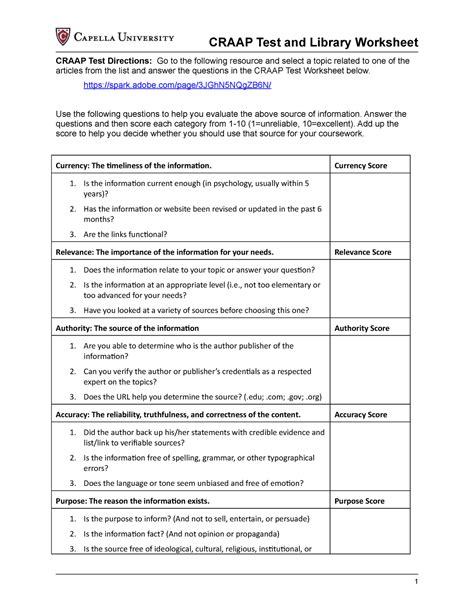 Cf Craap Test Library Worksheet Craap Test And Library Worksheet