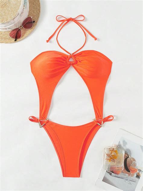 Women S Cutout Halter One Piece Swimsuit SHEIN USA