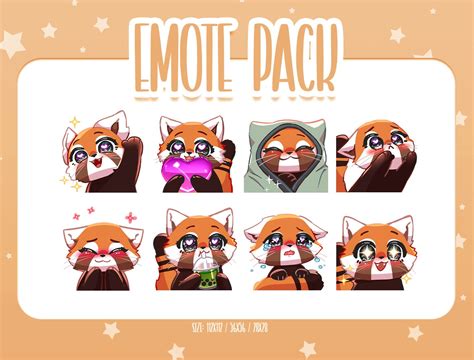 Chibi Red Panda Emotes Set Cute Red Panda Twitch Emotes Cute And