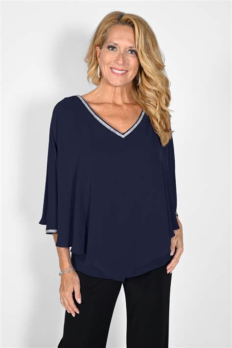 Frank Lyman Diamante V Neck Cuff Overlay Top 232141 - Chapman’s Clothing