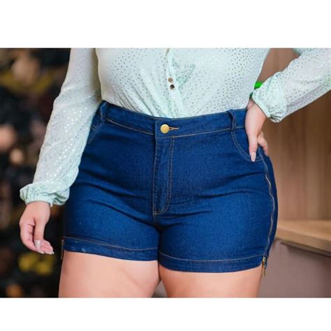 Kit Lote Shorts Bermuda Jeans Feminino Cintura Alta Plus Size Empina Bum Bum Hot Pants Moda