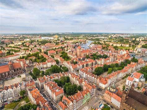 Gdańsk Krajobraz starego miasta z lotu ptaka Krajobraz miasta z