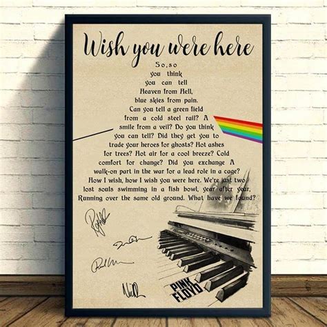 Pink Floyd Wish You Were Here Lyric Typography Piano Signed Poster