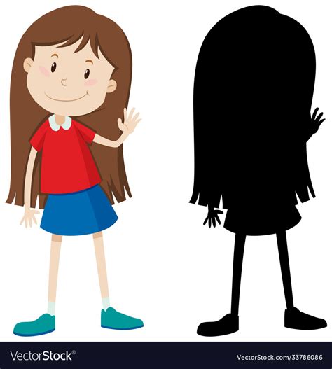 Cute long hair girl in colour and silhouette Vector Image