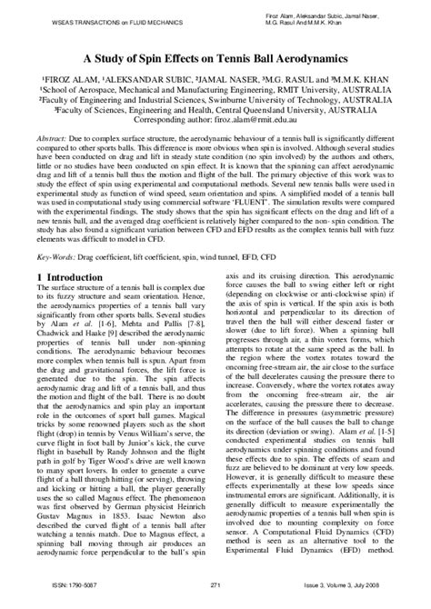 (PDF) A study of spin effects on tennis ball aerodynamics | Aleksandar Subic and Jamal Naser ...