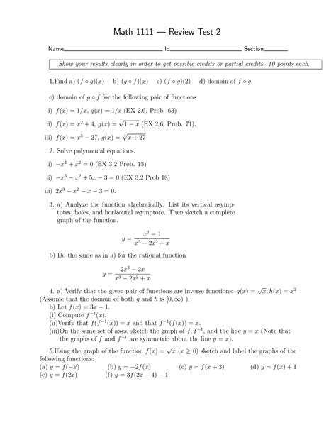 Review Test Ii College Algebra Hybrid Math 1111 Docsity