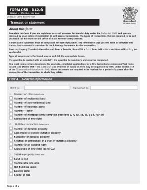 Fillable Online Osr Qld Gov Transaction Statement Form 12 6 Office Of