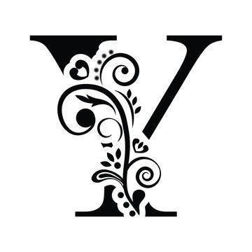 Letter Y Vintage Black Flower Ornament Initial Letters Alphabet Logo