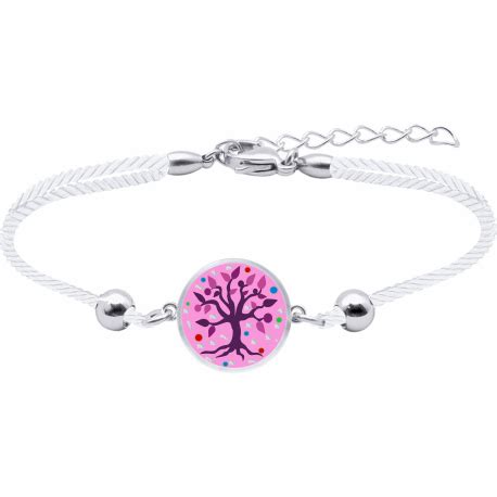 Bracelet Acier Nacre Mail Arbre De Vie Mm Coton Blanc