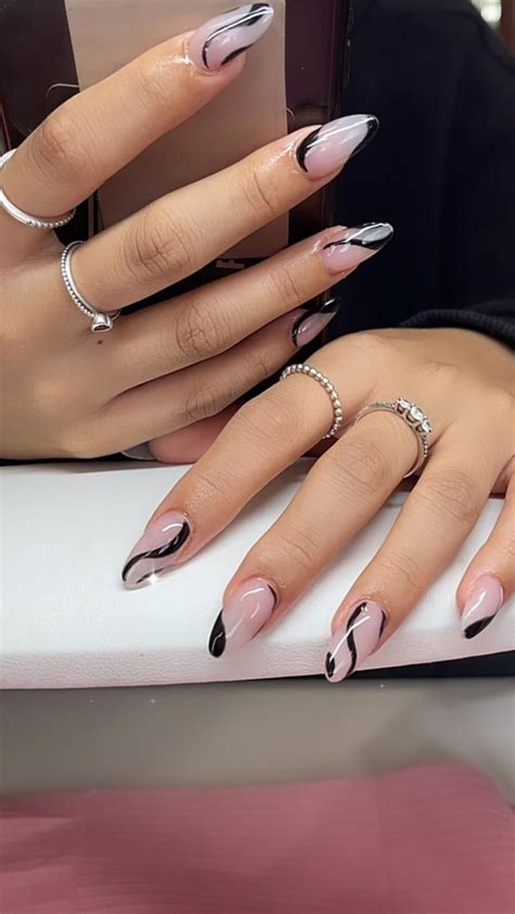 Nude And Black Lines Acrylic Nails Abstract Stylish Nails Homecoming Nails Acrylic Acrylic